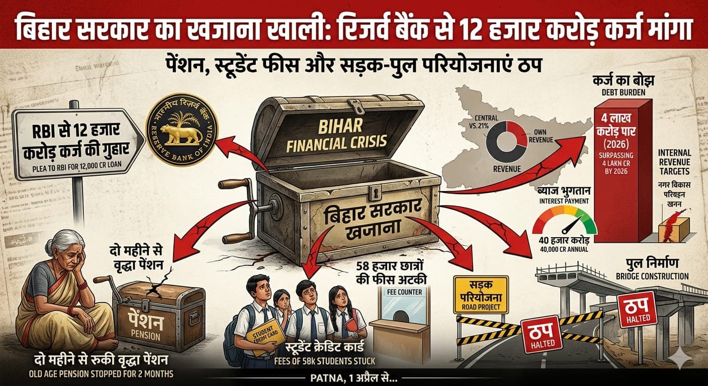 बिहार सरकार का खजाना खाली: वृद्धा पेंशन, स्टूडेंट क्रेडिट कार्ड, पुल-सड़क के लिए रिजर्व बैंक से मोटा कर्ज मांगा
