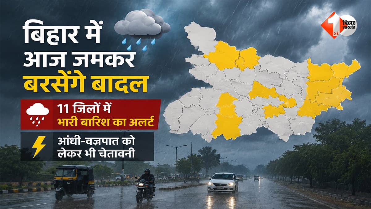 बिहार में आज जमकर बरसेंगे बादल, 11 जिलों में भारी बारिश का अलर्ट; आंधी-वज्रपात को लेकर भी चेतावनी