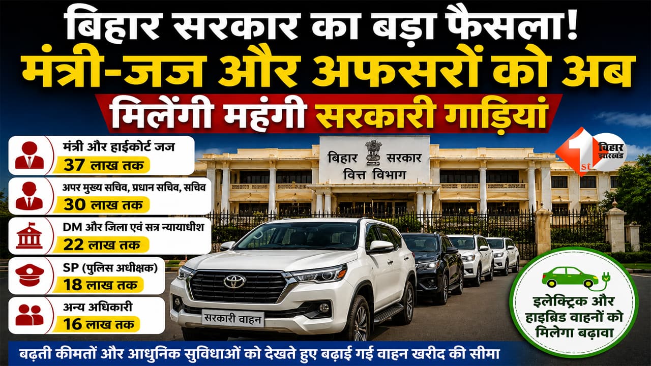 Bihar Government: बिहार में मंत्रियों, जजों और अफसरों को अब मिलेंगी महंगी सरकारी गाड़ियां, सरकार ने बढ़ाई खरीद सीमा, जानिए किसे कितना फायदा