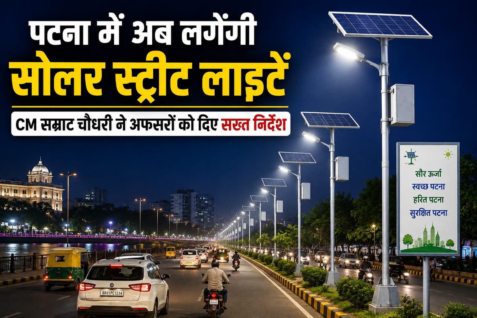 Bihar News : पटना की रात अब होगी रोशन! सड़कों पर लगेंगी सोलर स्ट्रीट लाइट, CM सम्राट चौधरी का सख्त आदेश