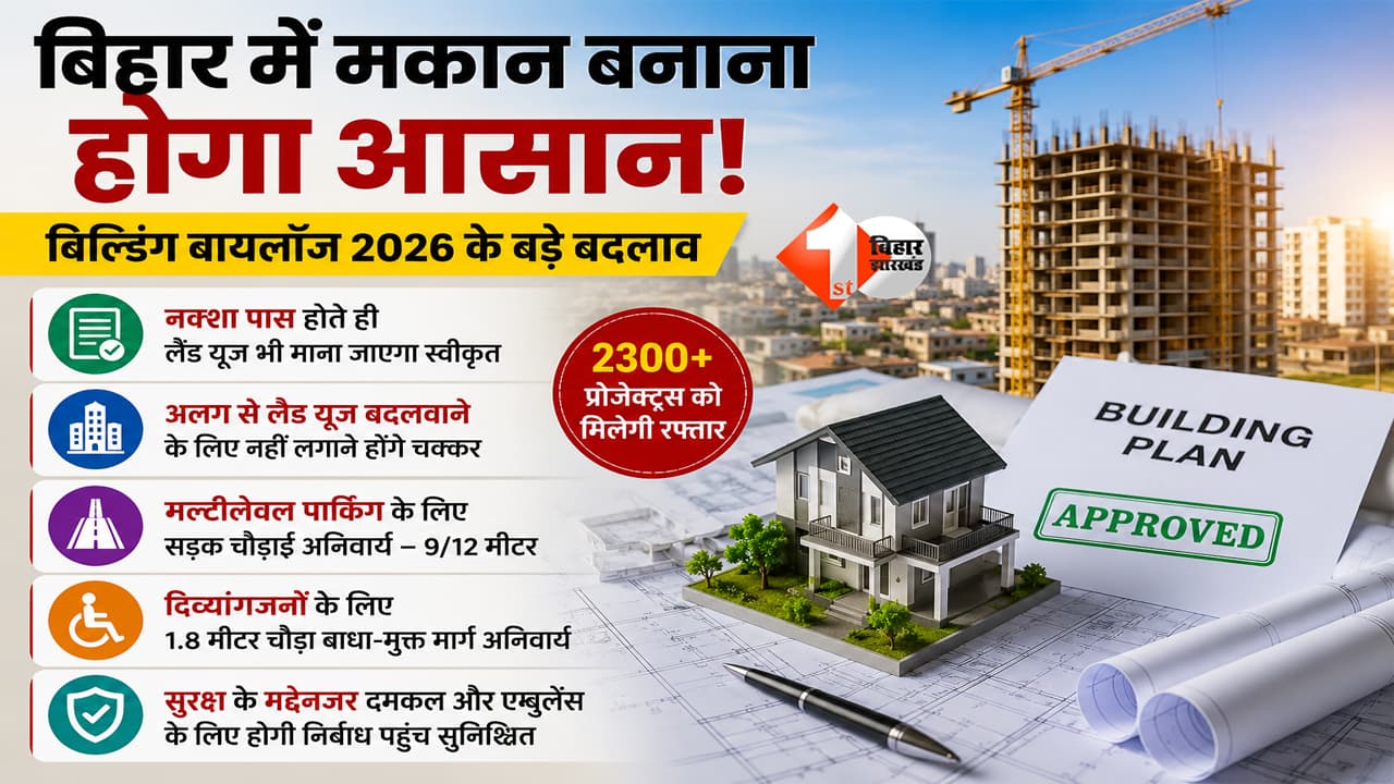 Bihar Building Bye Laws 2026 : अब मकान और कमर्शियल बिल्डिंग बनाना होगा आसान! नक्शा पास होते ही मिलेगा लैंड यूज की मंजूरी