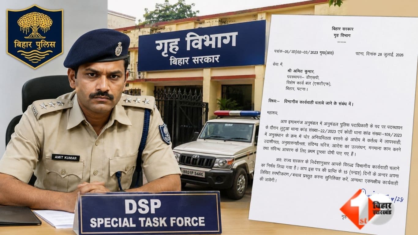 Bihar News, Bihar DSP, Amit Kumar DSP, STF DSP Amit Kumar, Home Department Bihar, Departmental Action, Gaya Police, Imamganj SDPO, Bihar Police News, Disciplinary Proceedings