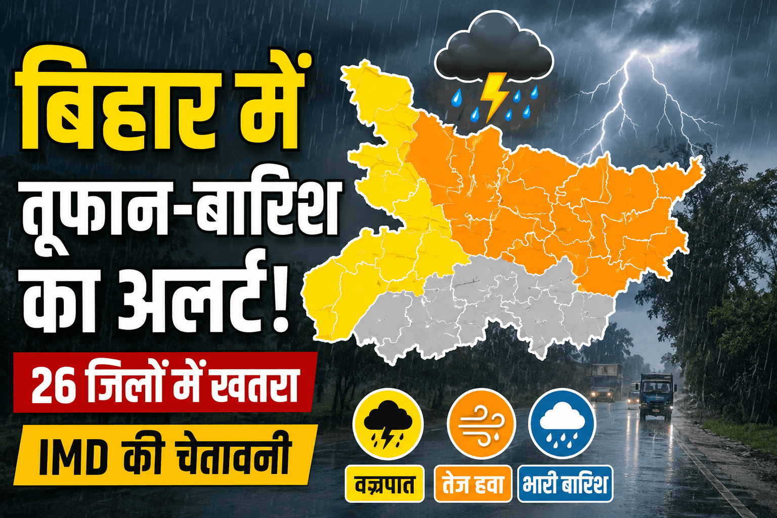 Bihar weather: बिहार के 26 जिलों में तूफान-बारिश का खतरा, IMD ने 24 जून तक जारी किया अलर्ट