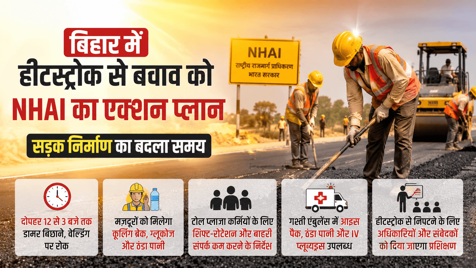 Bihar Heatwave News : बिहार में हीटस्ट्रोक से बचाव के लिए NHAI का बड़ा कदम, बदला सड़क निर्माण का समय
