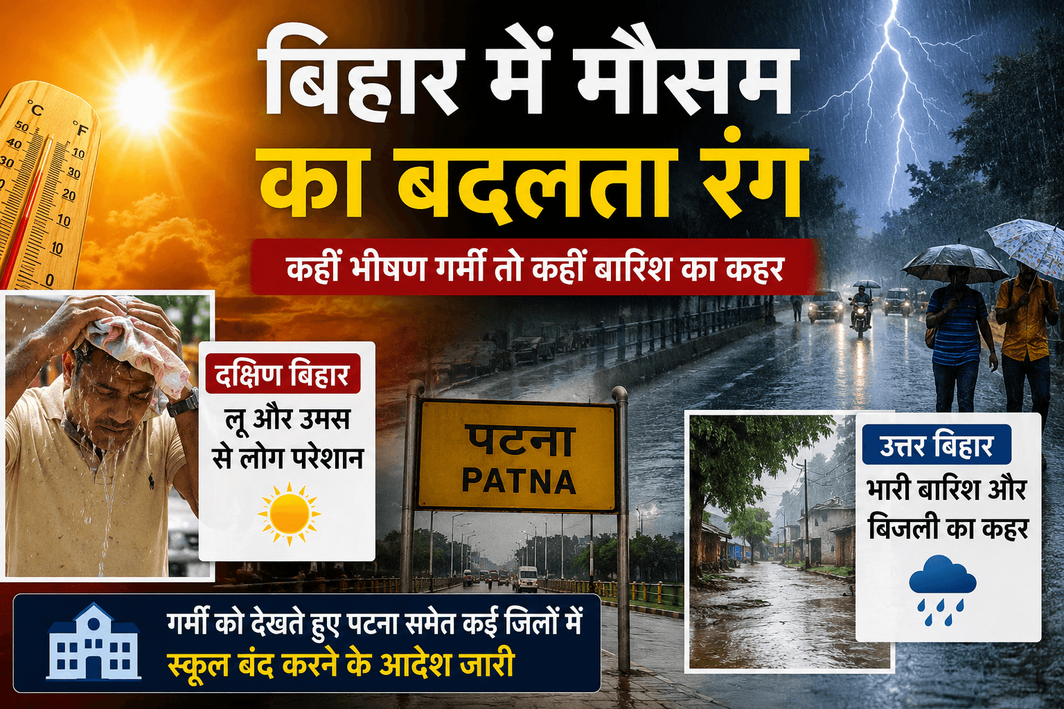 Bihar Weather Update : बिहार में मौसम का दोहरा असर: कहीं बारिश-आंधी का अलर्ट, तो कहीं लू का कहर, कई जिलों में ऑरेंज और येलो चेतावनी जारी