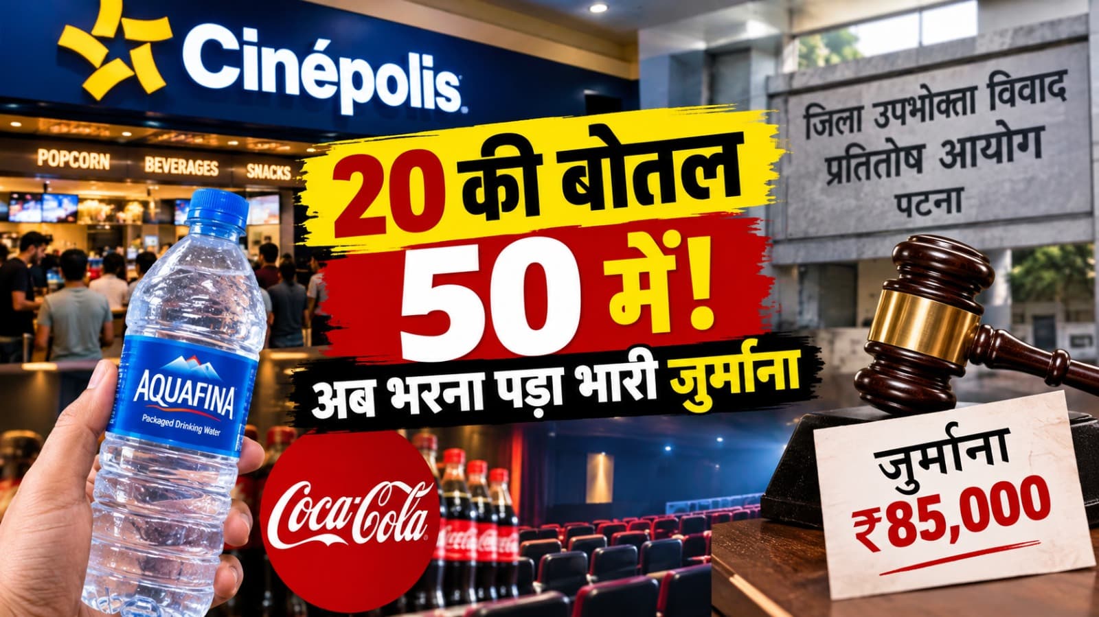 Bihar News : 20 की पानी की बोतल 50 में बेचना पड़ा भारी, सिनेपोलिस और कोका-कोला पर 85 हजार का जुर्माना